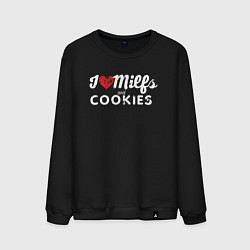 Свитшот хлопковый мужской Milf and cookies милфа, цвет: черный