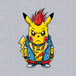 Свитшот хлопковый мужской Пикачу панк с красным ирокезом, цвет: меланж — фото 2