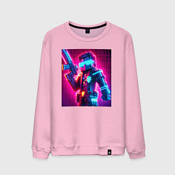 Свитшот хлопковый мужской Minecraft and cyberpunk collaboration - neon glow, цвет: светло-розовый