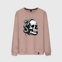 Свитшот хлопковый мужской Змея и череп, цвет: пыльно-розовый