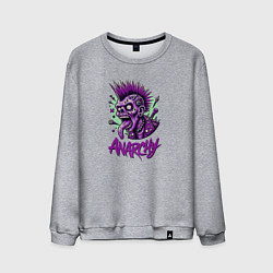 Свитшот хлопковый мужской Зомби панк и надпись анархия, цвет: меланж