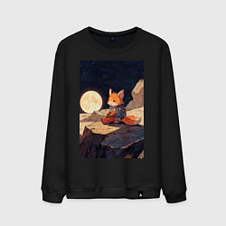 Свитшот хлопковый мужской Лиса в космосе, цвет: черный