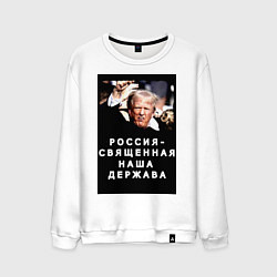 Свитшот хлопковый мужской Мем Трамп после покушения Россия держава, цвет: белый
