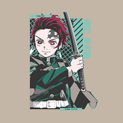 Свитшот хлопковый мужской Клинок рассекающий демонов Тандзиро зеленый, цвет: миндальный — фото 2