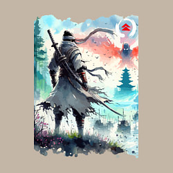 Свитшот хлопковый мужской Warrior samurai - ai art watercolor, цвет: миндальный — фото 2