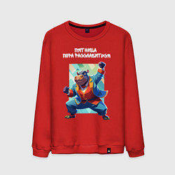 Свитшот хлопковый мужской Офисный бегемот - пятница пора расслабиться, цвет: красный