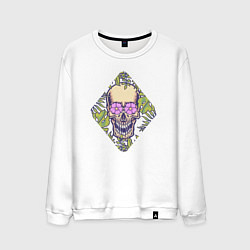 Свитшот хлопковый мужской Flowers mad skull, цвет: белый