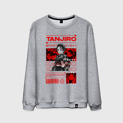 Свитшот хлопковый мужской Тандзиро Камадо Клинок рассекающий демонов стиль, цвет: меланж