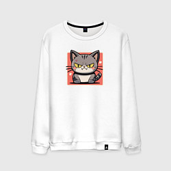 Свитшот хлопковый мужской Сердитый кот в стиле аниме, цвет: белый