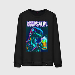 Свитшот хлопковый мужской Neon cyber beersaur - neon glow fantasy, цвет: черный