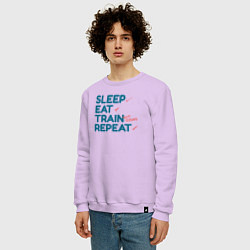 Свитшот хлопковый мужской Eat sleep train repeat - blue and red, цвет: лаванда — фото 2