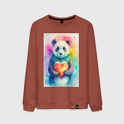 Свитшот хлопковый мужской Нежная панда с сердцем в лапках, цвет: кирпичный