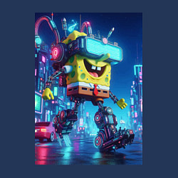 Свитшот хлопковый мужской Cyber Sponge Bob - neon glow fantasy, цвет: тёмно-синий — фото 2