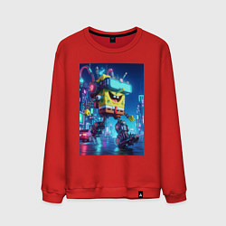 Свитшот хлопковый мужской Cyber Sponge Bob - neon glow fantasy, цвет: красный