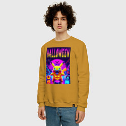 Свитшот хлопковый мужской Pikachu - halloween vaporwave, цвет: горчичный — фото 2