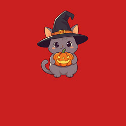 Свитшот хлопковый мужской Кот в шляпе ведьмы с тыквой, цвет: красный — фото 2