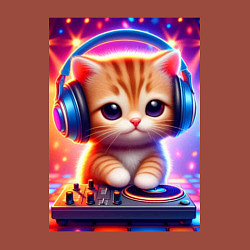 Свитшот хлопковый мужской Cutie kitten DJ - neon glow, цвет: кирпичный — фото 2