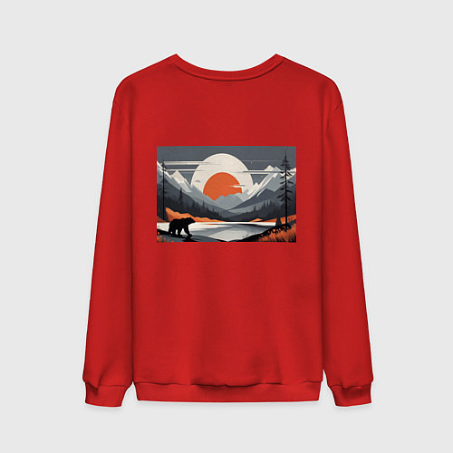 Мужской свитшот Горы медведь геометрия / Красный – фото 2