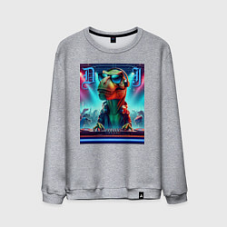Свитшот хлопковый мужской Cool tyrannosaur DJ - ai art, цвет: меланж