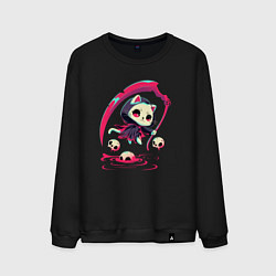 Свитшот хлопковый мужской Котик с косой, цвет: черный