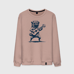 Свитшот хлопковый мужской Мопс с гитарой укулеле, цвет: пыльно-розовый