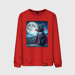 Свитшот хлопковый мужской Чёрный кот вампир - хэллоуин, цвет: красный
