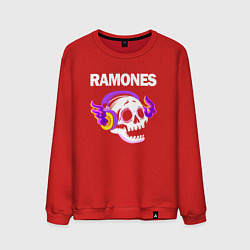 Свитшот хлопковый мужской Ramones - неоновый череп, цвет: красный