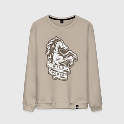 Свитшот хлопковый мужской Конь - дикая энергия, цвет: миндальный