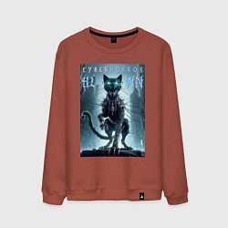 Свитшот хлопковый мужской Cyber black cat - halloween horror fantasy, цвет: кирпичный