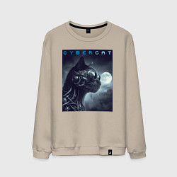 Свитшот хлопковый мужской Cyber black cat - ai art fantasy, цвет: миндальный
