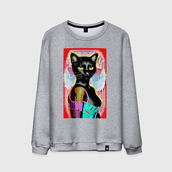 Свитшот хлопковый мужской Фигуристая чёрная кошечка в стиле поп-арт, цвет: меланж