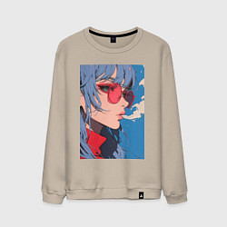 Свитшот хлопковый мужской Девушка в очках арт, цвет: миндальный