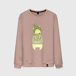 Свитшот хлопковый мужской Медведь в свитере, цвет: пыльно-розовый