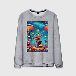 Свитшот хлопковый мужской Соло скелета на гитаре под грибами, цвет: меланж