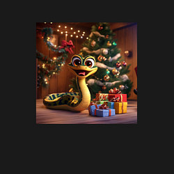 Свитшот хлопковый мужской Веселая Новогодня змейка с подарками, цвет: черный — фото 2