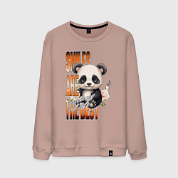 Свитшот хлопковый мужской Мишка панда с надписью, цвет: пыльно-розовый