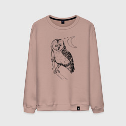 Свитшот хлопковый мужской Сова на ветке рисунок, цвет: пыльно-розовый