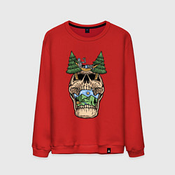 Свитшот хлопковый мужской Skull nature vibe, цвет: красный