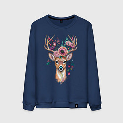 Свитшот хлопковый мужской Лесной олень арт, цвет: тёмно-синий