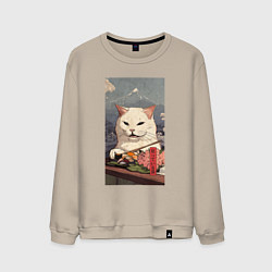Свитшот хлопковый мужской Cat meme - japan style, цвет: миндальный