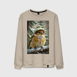 Свитшот хлопковый мужской Воробей в шапке, цвет: миндальный