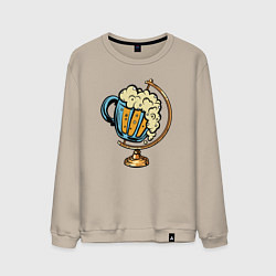 Свитшот хлопковый мужской Пивной глобус, цвет: миндальный