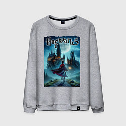 Свитшот хлопковый мужской Harry Potter with a magic wand - Hogwarts, цвет: меланж