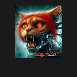 Свитшот хлопковый мужской Super cyber red cat - ai art fantasy, цвет: черный — фото 2