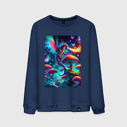Свитшот хлопковый мужской Сказочный дракон на планете неоновых грибов, цвет: тёмно-синий