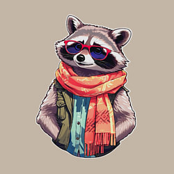 Свитшот хлопковый мужской Модный енот в очках и шарфе, цвет: миндальный — фото 2