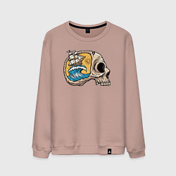 Свитшот хлопковый мужской Кораблик в черепке, цвет: пыльно-розовый