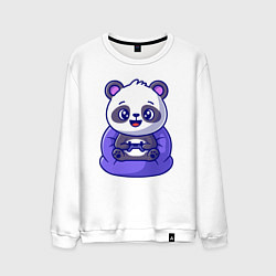 Свитшот хлопковый мужской Панда игроман, цвет: белый