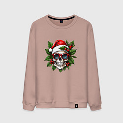 Свитшот хлопковый мужской Рождественский венок с черепом, цвет: пыльно-розовый