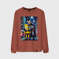 Свитшот хлопковый мужской Batsimpson with son Bart - ai art fantasy, цвет: кирпичный